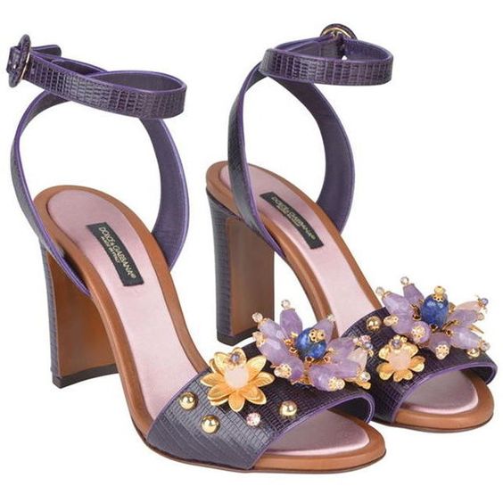 Dolce & Gabbana Sandalias de cuero morado con cristales Talla 37,5