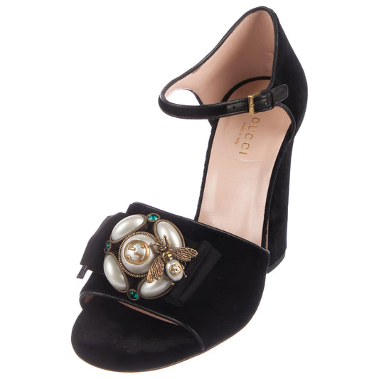 Gucci Velvet Bee Pearl Sandals Talla 38