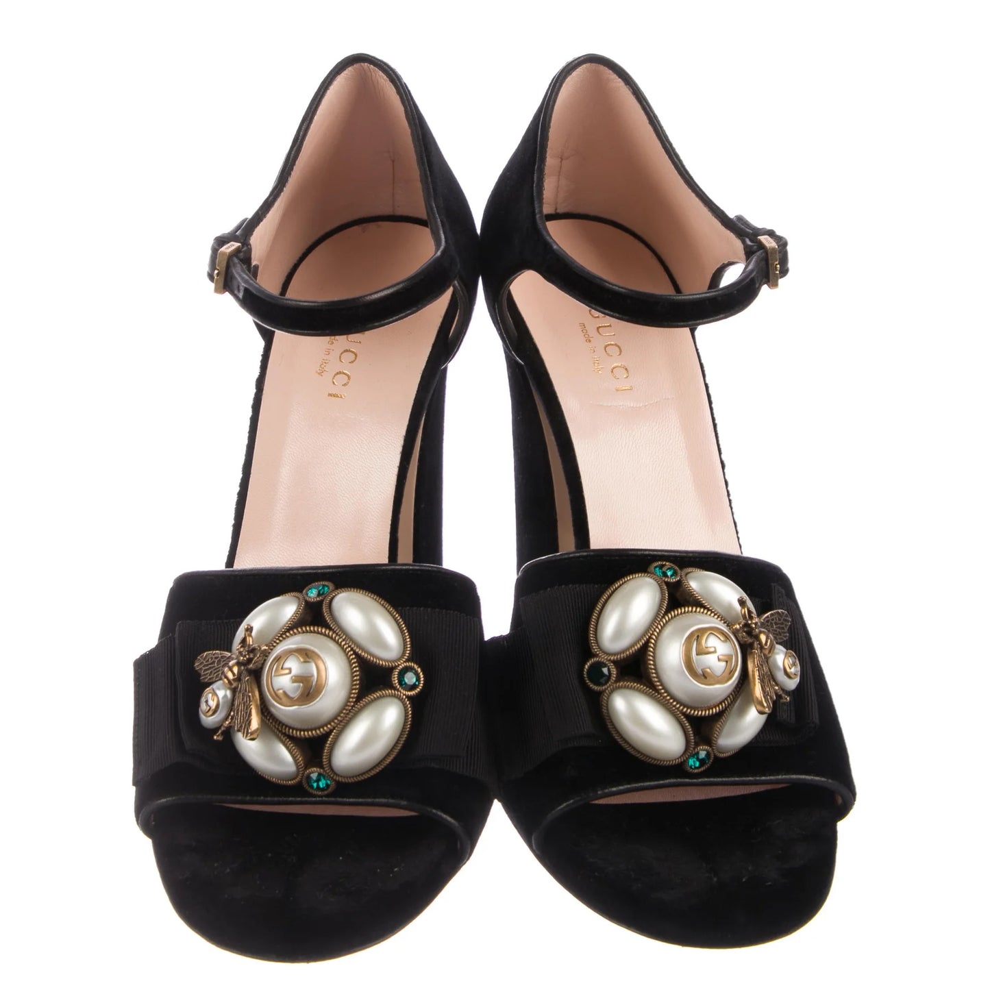 Gucci Velvet Bee Pearl Sandals Talla 38